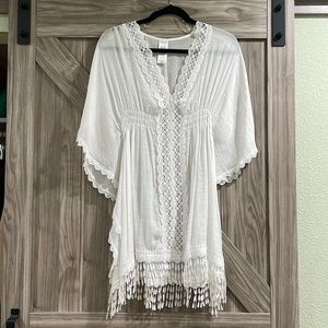 Crochet trim kimono cover-up